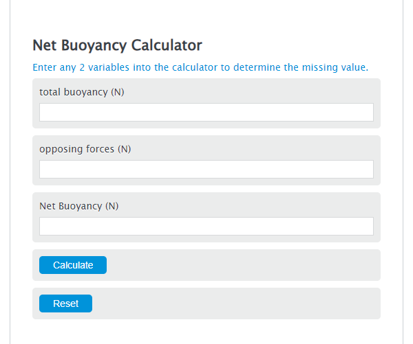 Diving Buoyancy Calculator Tool Diving Buoyancy Calculator Tool